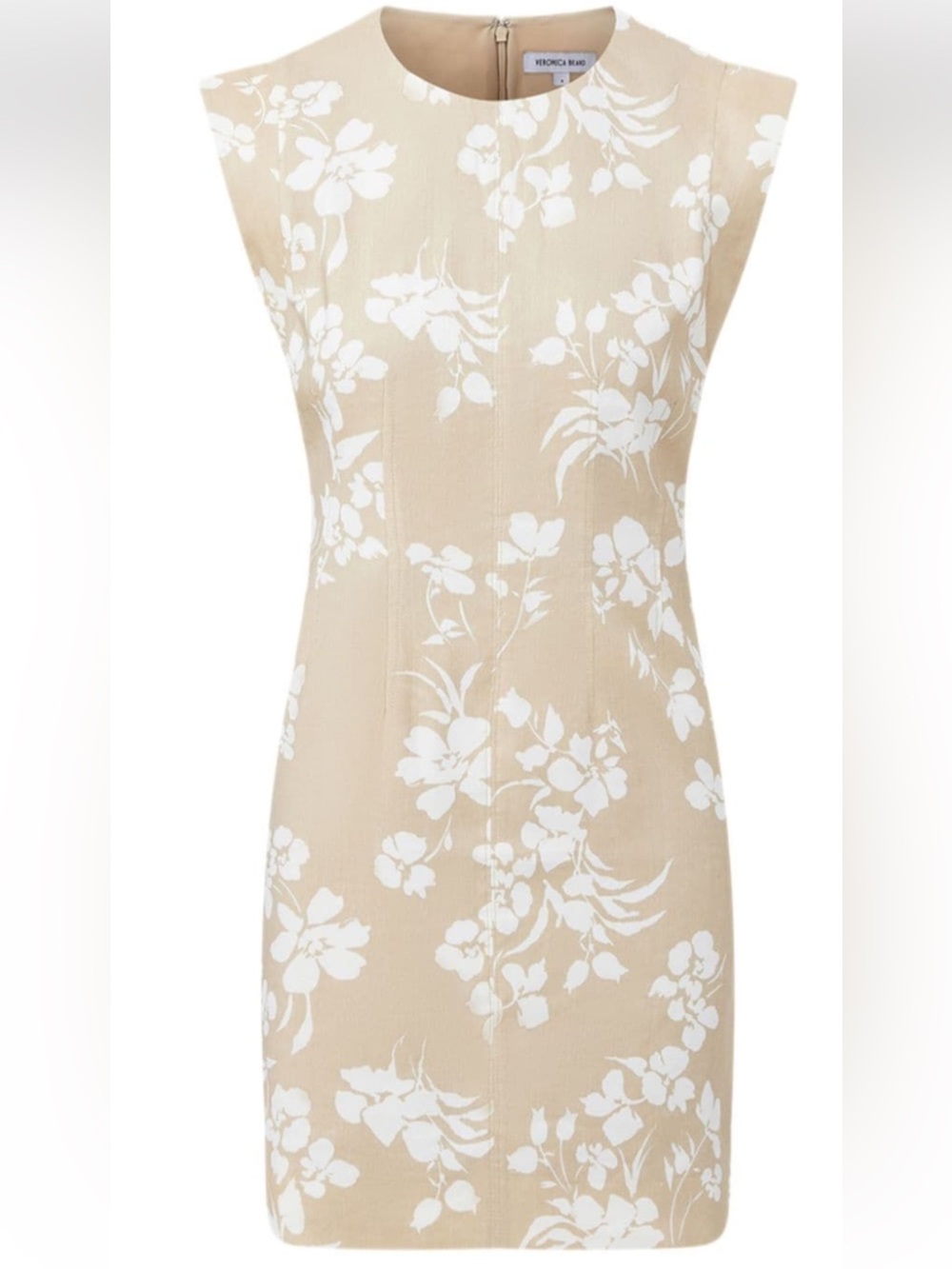 Veronica Beard 8 Rosedale Linen Beige Slip Dress with White Floral Print